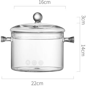 Transparant Glas Steelpan Soeppan Instant Noedels Glazen Kom Met Handvat Deksel Hittebestendig Pap Pot Keuken Koken Gereedschap 1.9L Bead handvat
