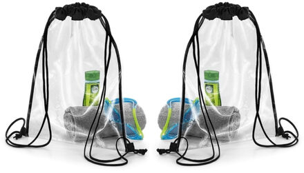 Transparant gymtasje/rugtasje - 2x stuks - 33 x 45 cm - 11 liter - Rugzak/zwemtas - doorzichtig