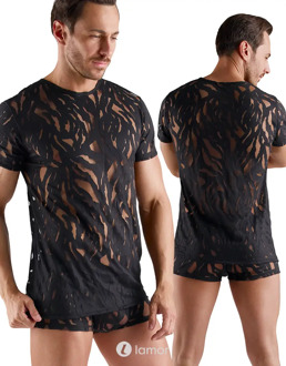 Transparant heren shirt zwart stretch, SJ-2162232 - Maat:: S