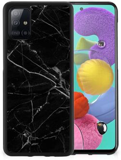 Transparant Hoesje Samsung Galaxy A51 Smartphone Hoesje met Zwarte rand Marmer Zwart