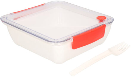 Transparant met rode lunchbox met vorkje 1000 ml Rood