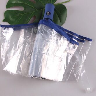 Transparant Thicken Drievoudige Volautomatische Paraplu Pvc Duidelijke Mannen Zwarte Business Vrouwen Rain Paraplu Meisjes Outdoor Parasol Blauw