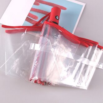 Transparante Automatische Paraplu Windbestendig Opvouwbare Automatische Paraplu Regen Zon Auto Winddicht Paraplu Rood