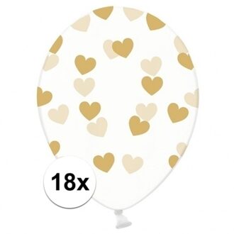 Transparante ballonnen met hartjes goud - 18x stuks - party - versiering - huwelijk - jubileum