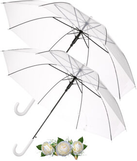 Transparante bruiloft paraplu - 2x - kunststof handvat - dia 90 cm - doorzichtig