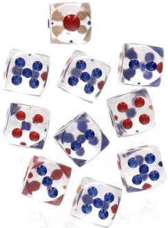 Transparante dobbelstenen op kaart 10 stuks Multi