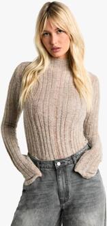 Transparante Gebreide Top Met Hoge Hals, Mink - L