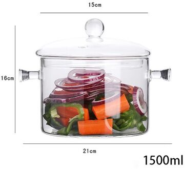 Transparante Glazen Pot Soep Huishouden Keuken Groente Slakom Verdikte Vlam Explosieveilige Koken Steelpan Kookgerei Binaural 1500ml