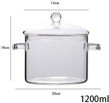 Transparante Glazen Pot Soep Huishouden Keuken Groente Slakom Verdikte Vlam Explosieveilige Koken Steelpan Kookgerei dubbele handvat 1200ml