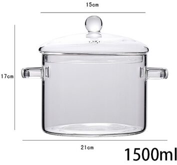 Transparante Glazen Pot Soep Huishouden Keuken Groente Slakom Verdikte Vlam Explosieveilige Koken Steelpan Kookgerei dubbele handvat 1500ml