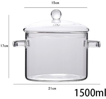 Transparante Glazen Pot Soep Huishouden Keuken Groente Slakom Verdikte Vlam Explosieveilige Koken Steelpan Kookgerei dubbele handvat 1500ml