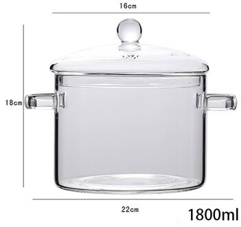 Transparante Glazen Pot Soep Huishouden Keuken Groente Slakom Verdikte Vlam Explosieveilige Koken Steelpan Kookgerei dubbele handvat 1800ml