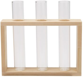 Transparante Glazen Vaas Houten Frame Iron Art Terrarium Bonsai Tafel Ornamenten Glas En Hout Vaas Planter Terrarium Tafel Desktop A glass vase3