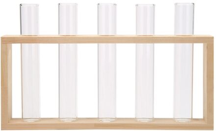 Transparante Glazen Vaas Houten Frame Iron Art Terrarium Bonsai Tafel Ornamenten Glas En Hout Vaas Planter Terrarium Tafel Desktop A glass vase5