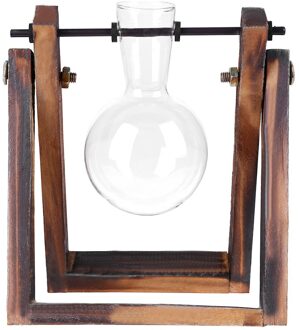 Transparante Glazen Vaas Houten Frame Iron Art Terrarium Bonsai Tafel Ornamenten Glas En Hout Vaas Planter Terrarium Tafel Desktop B glass vase1