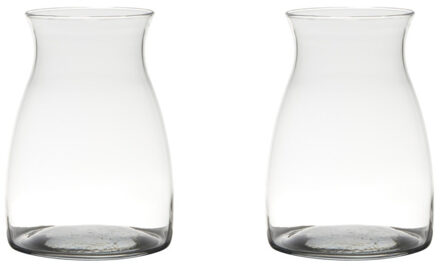Transparante home-basics bloemenvaas - 2x - glas - transparant - h20 x d14 cm - bloemen/takken/boeke