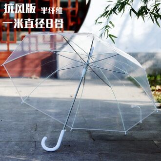 Transparante Lange Steel Paraplu Regen Vrouwen Clear Tuin Parasol Winddicht Kids Parasolka Damska Luxe Paraplu Zon EA6CBS 1m wit curved