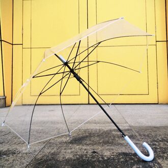Transparante Lange Steel Paraplu Regen Vrouwen Clear Tuin Parasol Winddicht Kids Parasolka Damska Luxe Paraplu Zon EA6CBS 1m wit handvat