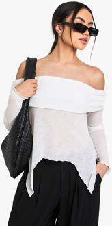Transparante Mesh Bardot Top Met Drape Detail, White - 38