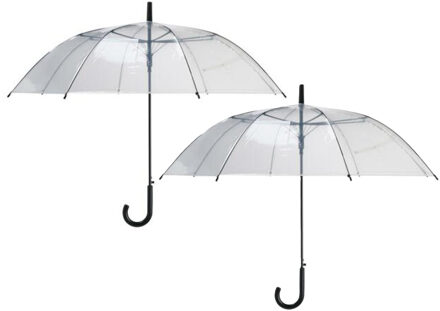 Transparante paraplu - 2x - kunststof handvat - dia 100 cm - doorzichtig - zwarte accenten