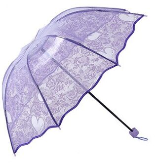 Transparante Paraplu Opvouwbare Paraplu Prinses Kant Compacte Leuke Handleiding Parasol Drie-vouwen 8 Ribben Zonnige Regenachtige Paraplu UV paars