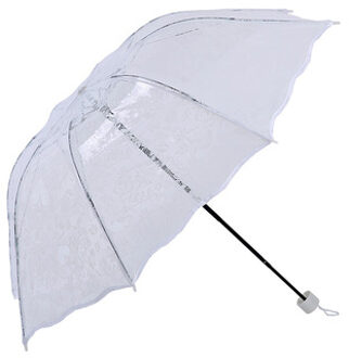 Transparante Paraplu Opvouwbare Paraplu Prinses Kant Compacte Leuke Handleiding Parasol Drie-vouwen 8 Ribben Zonnige Regenachtige Paraplu UV wit