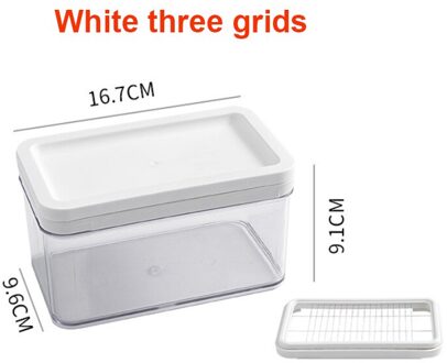 Transparante Plastic Botervloot Met Deksel Boter Keeper Container Opslag Cutter Slicer Boter Doos Geweldig Voor Keuken Opslag wit three grids