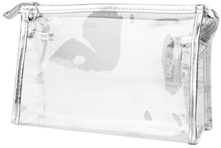 Transparante Plastic Pvc Reizen Cosmetische Make Up Toilettas Rits zilver