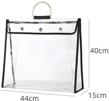 Transparante PVC Opbergtas Met Opknoping Haak Handtas Stofkap Draagbare Draagtas Huishoudelijke Organizer 2 Kleuren zwart L