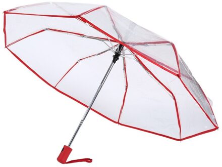 Transparante Regen Paraplu Waterdichte Drie Vouwen Regen Paraplu Voor Vrouwen Wind Slip Transparante Paraplu Regen Vrouwen TY 1 Rood