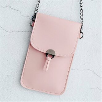 Transparante Touch Screen Mobiele Telefoon Purse Smartphone Portemonnee Retro Eenvoudige Mobiele Telefoon Tas Mini Schoudertas Kleine Flap Bag Roze