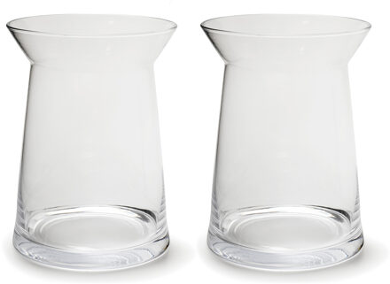 Transparante trechter vaas van glas - Set van 2x stuks - D23 x H30 cm - Glazen bloemenvaas - Boeketv