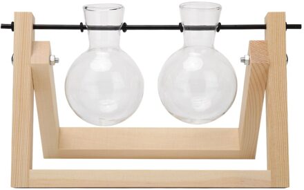 Transparante Vaas Met Voldoende Duurzaamheid En Robuustheid Glas Houten Frame Hydrocultuur Planten Bonsai Decoratie glass vase-B