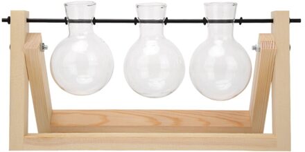 Transparante Vaas Met Voldoende Duurzaamheid En Robuustheid Glas Houten Frame Hydrocultuur Planten Bonsai Decoratie glass vase-C