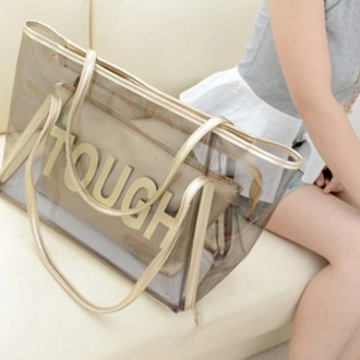 Transparent tote Bag pvc polyester fabric letters print bags for women 2020small clutch bag interior two shoulder straps big ca