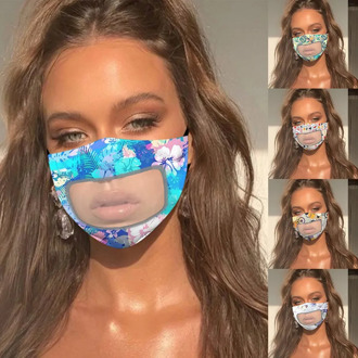 Transparent Visible Lip Face Mask For The Deaf And Hard Of Hearing Fashion Printed Mouth Mask Dustproof Windproof Fog Haze Mask