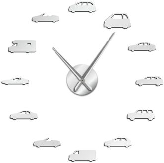 Transport Auto Diy 3D Acryl Wandklok Sport Auto Automotive Quartz Horloge Batterij Operated Spiegel Oppervlak zilver