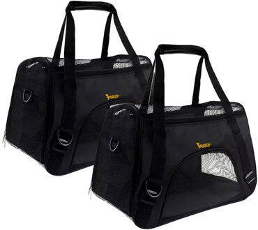 Transportertas - 2x - voor honden en katten - 30 x 25 x 50 cm - 1 vak - zwart