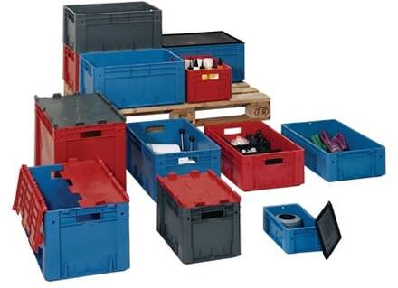 Transportstapelbak | L600xB400xH320mm | rood PP zware belasting handgreepopening | zijwanden gesloten | 1 stuk - VTK 600/320-0 ROT VTK