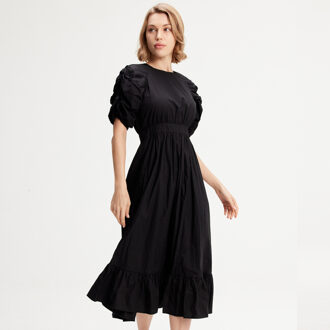 Trapeze -jurk met gepofte mouwen Zwart - XS