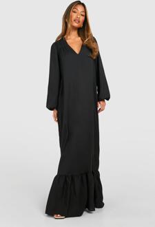 Trapeze Maxi Jurk Met Shirtmouwen, Black - 36