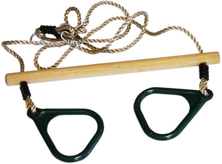 Trapeze met ringen - 2x - groen - hout/kunststof - 58 cm - kinderspeeltoestel