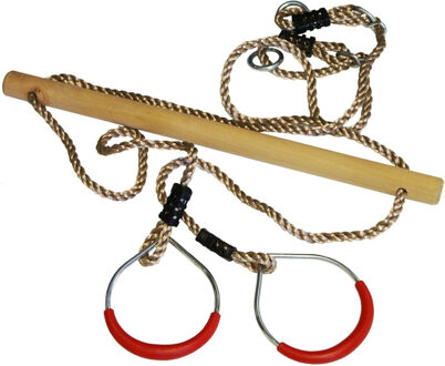 Trapeze met ringen - 2x - rood - hout/kunststof - 58 cm - kinderspeeltoestel