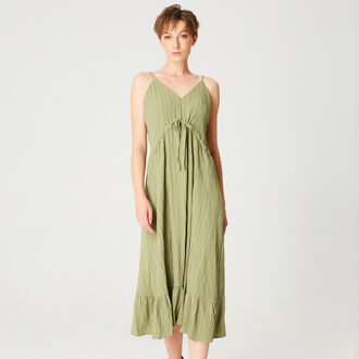 Trapeze midi -jurk met trekkoord en dunne schouderbanden Kaki - XS