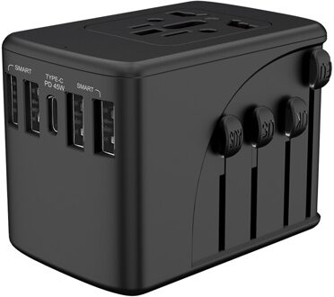 Travel Plug Wereldwijd Universele Adapter Usb Travel Adapter Multifunctionele Oplader PD45W Travel Plug zwart