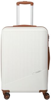 Travelite Bali 4 Wiel Trolley M white/cognac hardcase koffer lichtgewicht koffer Wit - H 67 x B 45 x D 26 cm
