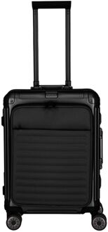 Travelite Next 2.0 Aluminium 4 Wiel Trolley S with Frontpocket black matt hardcase koffer pilotenkoffer Zwart - H 55 x B 40 x D 23 cm