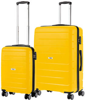 Travelz Big Bars Kofferset Trolleyset 2-delig Handbagage + Groot Geel