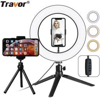 Travor Led Desktop Ring Licht 10 Inch Dimbare Ring Lamp Led Ring Licht Met 2 Statief Voor Make Video Live studio Foto