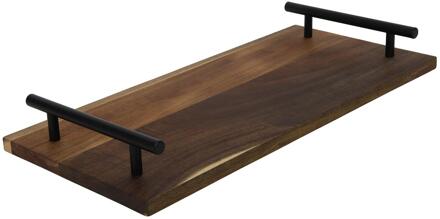Tray acacia met zwarte greep 36x17x2cm bruin
